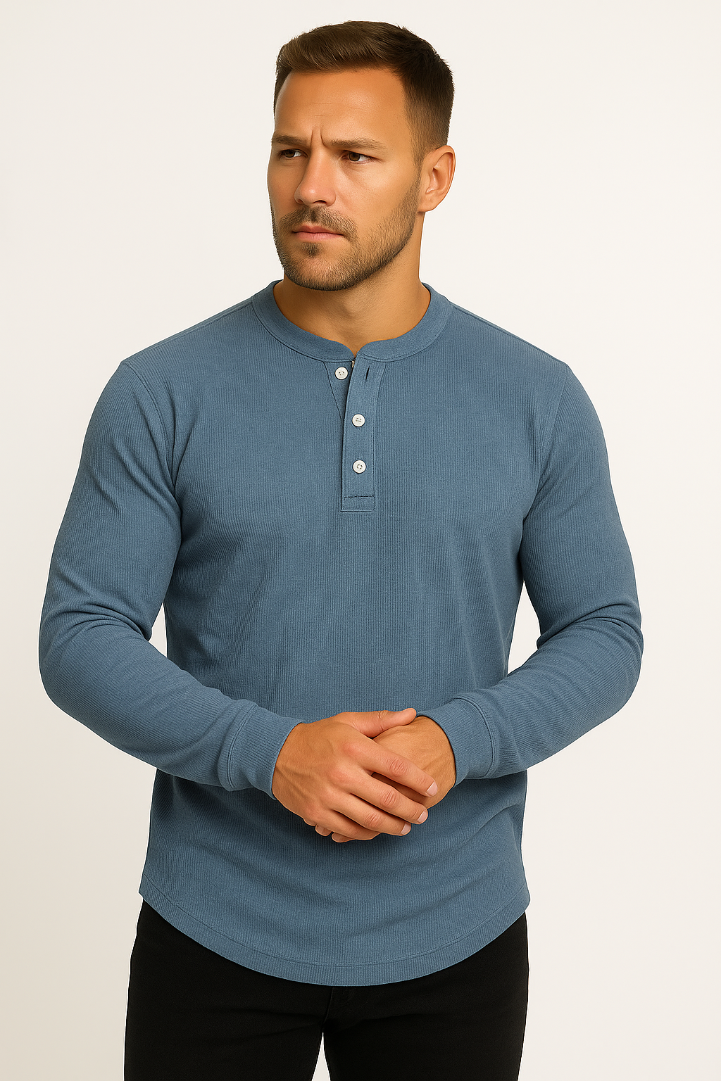 Men's Waffle Knit Henley Shirt | Long Sleeve, Casual