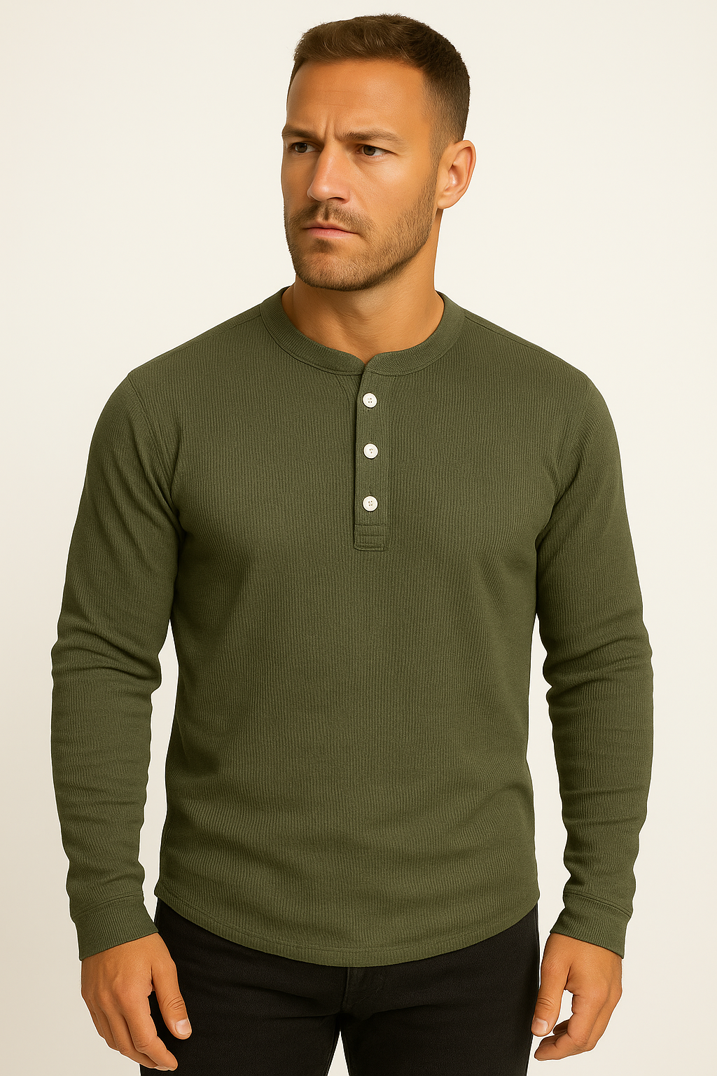 Men's Waffle Knit Henley Shirt | Long Sleeve, Casual